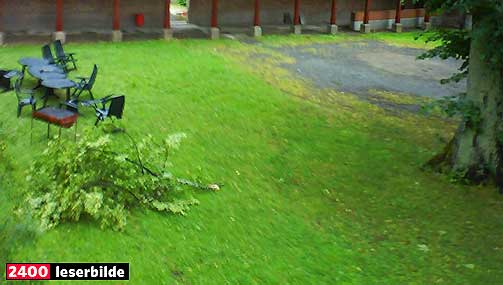 SMALT P� GAUSTAD: Lynet smalt i flere lynavledere og et tre p� Gaustad. Her er en gren som kom fra toppen av et tre mellom byggene p� sykehuset, forklarer leseren som sendte inn bildet.