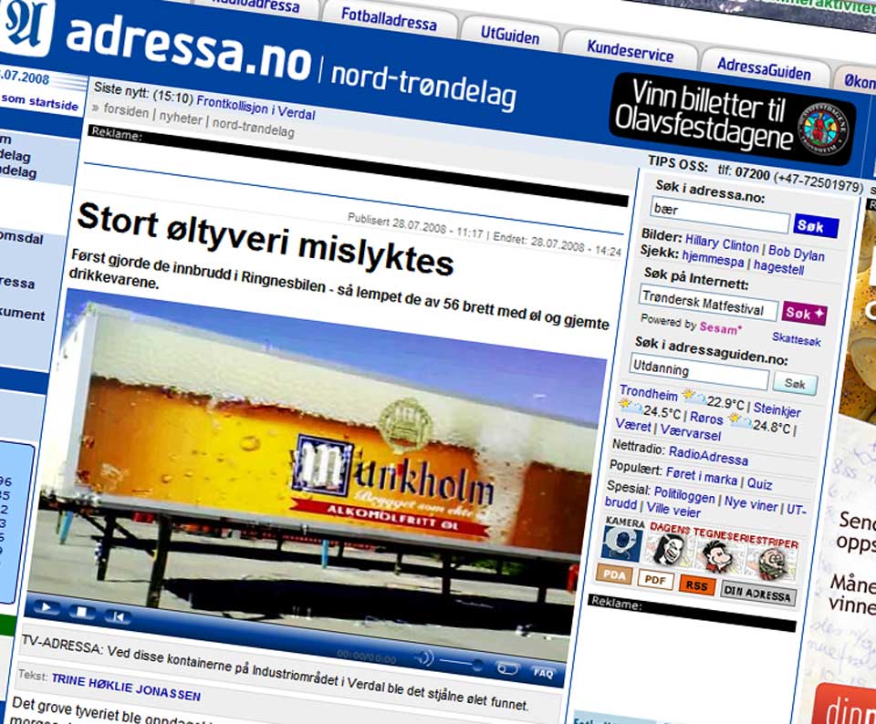 LITT AV ET TYVERI: Tyveriet av en halvliter �l og en kasse brus ble bredt omtalt hos b�de Adressa og Verdalingen i dag.