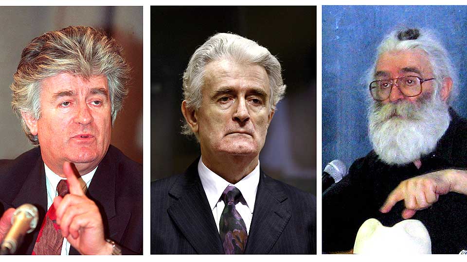 MANGE ANSIKTER: Radovan Kardzic har klippet av seg det lange skjegget og h�ret, og ser n� mer ut som han gjorde f�r han gikk i dekning.