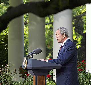 LANGET UT MOT RUSSLAND: USAs president, George W. Bush, kritiserte Russland og utviklingen i Georgia i kveld.