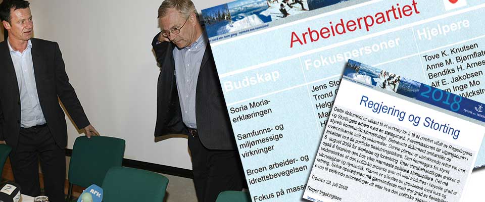 LEDER LOBBYKAMPEN: Kommunikasjonssjef Roger Ingebrigtsen holdt i april en pressekonferanse p� Gardermoen etter at B�rge Stensb�l hadde trukket seg fra Troms� 2018. Til h�yre st�r n� avg�tt styreformann i Troms� 2018 Petter Jansen. Ingebrigtsen har formulert innledningen til dokumentet som beskriver hvordan kampen for en statlig garanti p� 15,4 milliarder kroner skal vinnes.