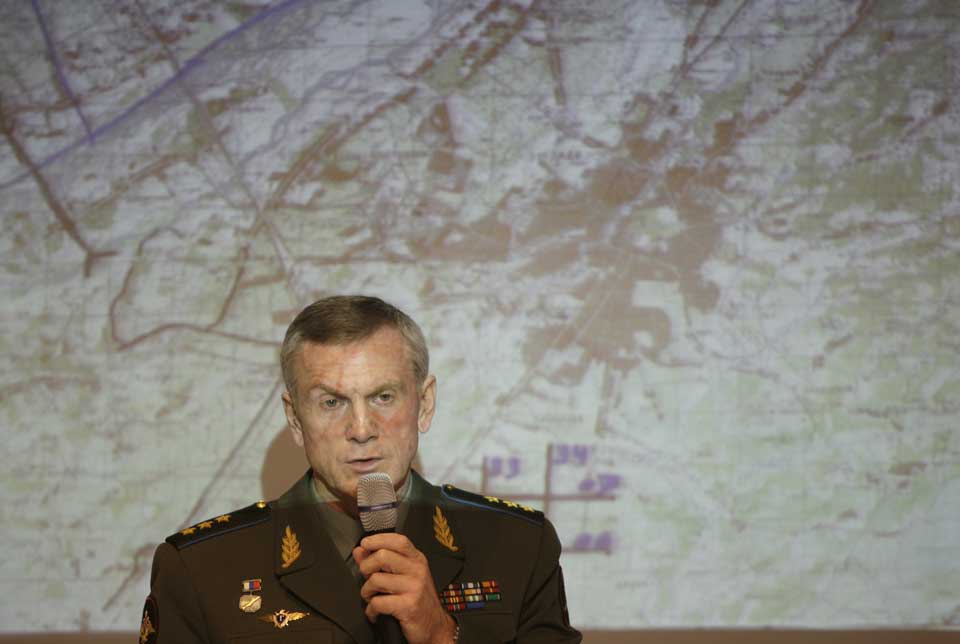 SPR�KPROBLEMER: - Det var snakk om �pullback�, ikke �withdrawal� i samtalene med president Sarkozy, hevdet general Nogovitsyn p� en pressekonferanse i Moskva.