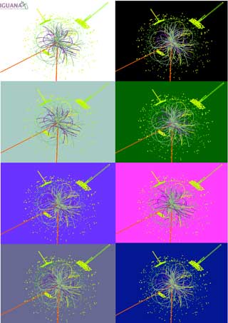 HIGGS BOSON: Grafikk som viser en datasimulering av forekomsten av Higgs boson, en hypotetisk element�rpartikkel som forskerne h�per skal dukke opp etter protonkollisjonene i morgen. Foto: CERN