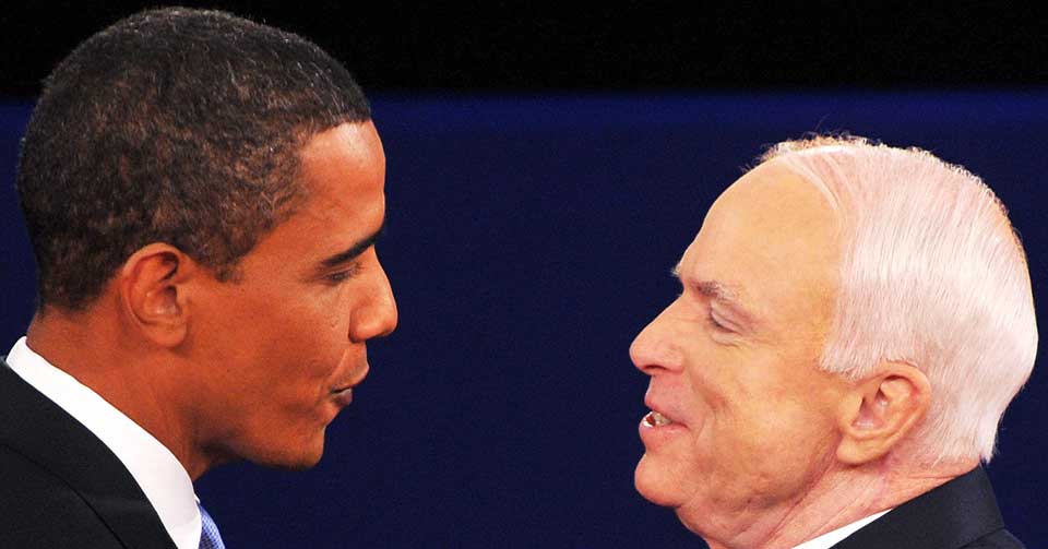 BARKET SAMMEN: Barack Obama og John McCain stilte hverandre til veggs p� velkjente felter som finans, skatt, helse og forsvar.