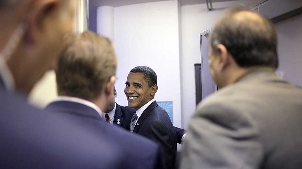 KAN SMILE: Demokratenes presidentkandidat Barack Obama gj�r det stadig bedre hos hvite velgere.